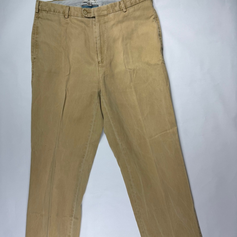 Peter Millar Mens Tan Khaki Chino Pants 35x32 Pima Cotton Flat Front Straight